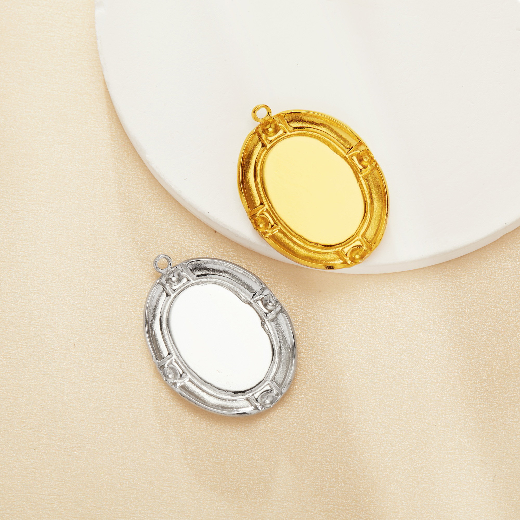 13x18MM Oval Bezel Stainless Steel Pendant Settings,Yellow Gold Rhodium Oval Pendant Charm,Vintage Styles Pendant,DIY Pendant Blank 1421267-1